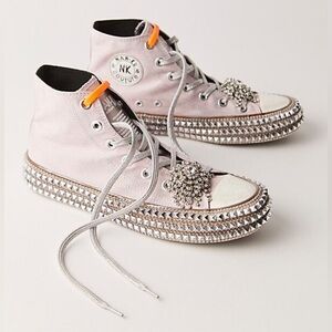 Free People Pink and Silver Studded High-Top Sneakers